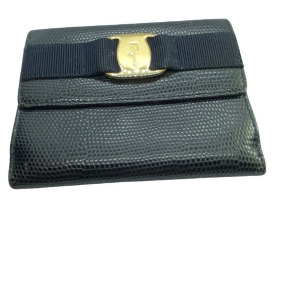 Authentic Salvatore Ferragamo Vara Black Textured Leather Bifold Wallet - Picture 1 of 8